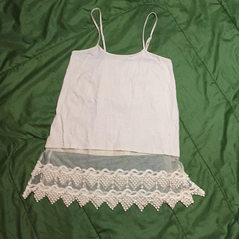 Cream Camisole Tank Top with lace bottom